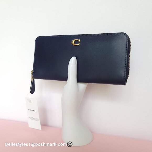 COACH Slim Accordion Smooth Leather Wallet with Back Slip Pocket- Dark Navy⭐ - Picture 7 of 16